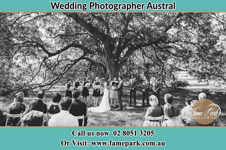 Wedding ceremony under the big tree photo Austral NSW 2179