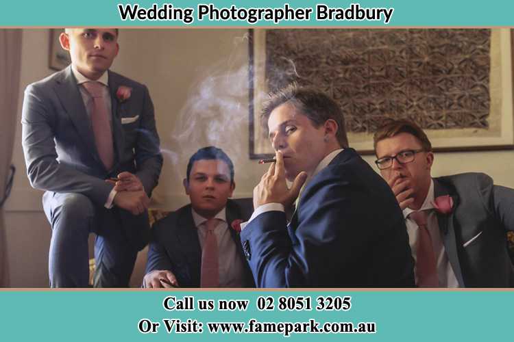 Photo of the Groom and the groomsmen relaxing Bradbury NSW 2560