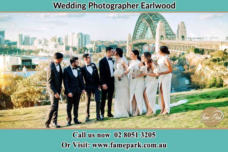 Photo of the Groom and the Bride with the entourage near the bridge Earlwood NSW 2206