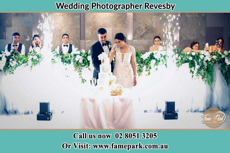 Photo of the Groom and the Bride slicing the cake Revesby NSW 2212